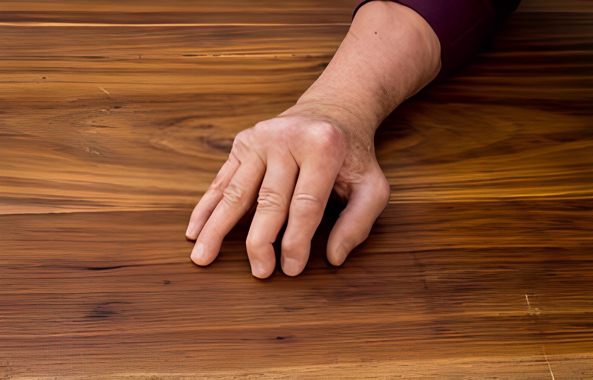 An elder's hand suffering from psoriatic arthritis.